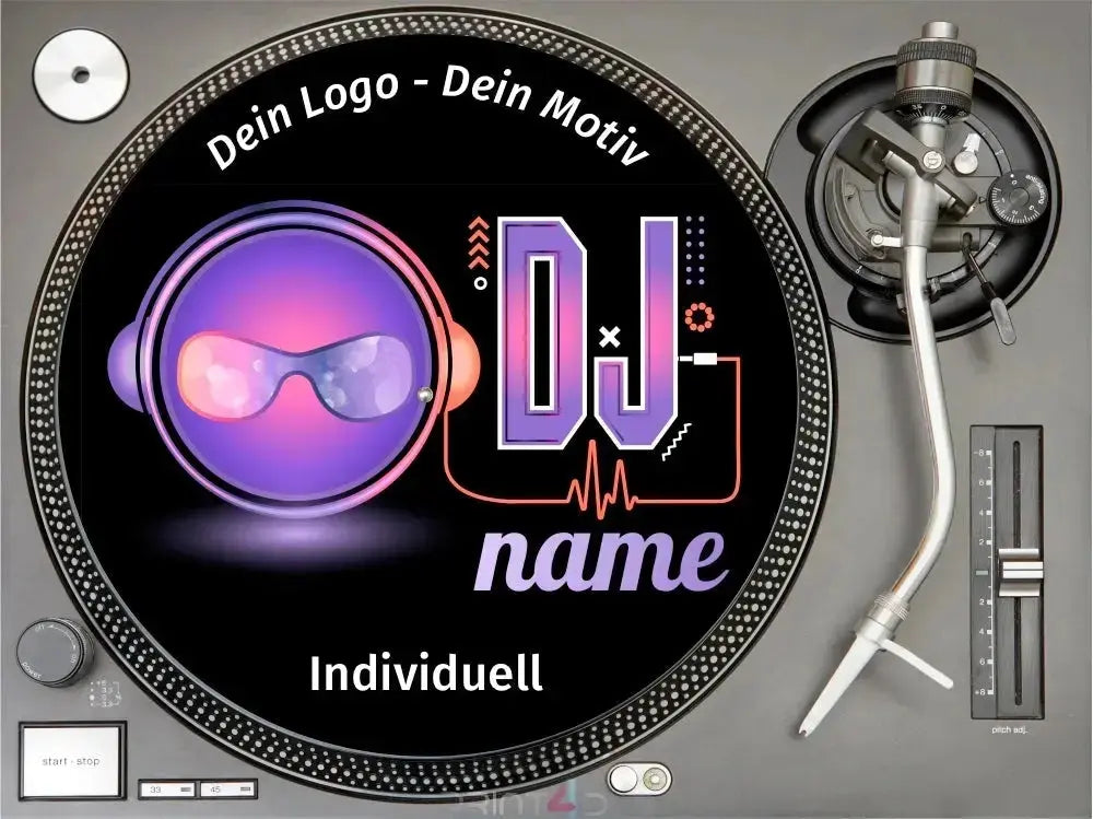 Personalisierte DJ Slipmat mit Wunschmotiv auf Technics-Plattenteller