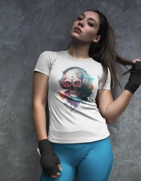 "DJ SKULL" - Lady T ! 6 MOTIVE ! - Motiv-Shirt - 2 Farben - T-Shirt Kurzarm Premium 190g bis 3XL Print-4-DJs