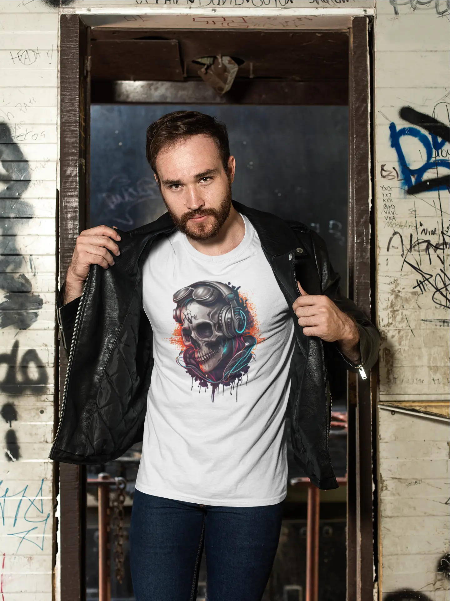 "DJ SKULL" ! 6 MOTIVE ! - Motiv-Shirt - 2 Farben - T-Shirt Kurzarm Premium 190g bis 5XL Print-4-DJs