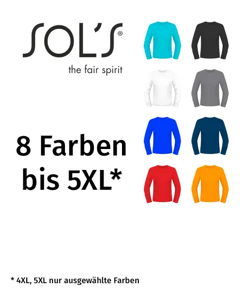 Langarm Shirt mit Deinem Motiv bis 5XL - 8 Farben - Sols Monarch Print-4-DJs