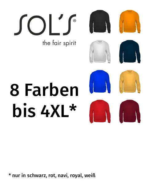 Sweat-Shirt mit Deinem Motiv bis 4XL - 8 Farben - Sols New Supreme Print-4-DJs
